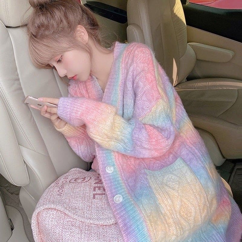 Sweet Rainbow Knitted Cardigan