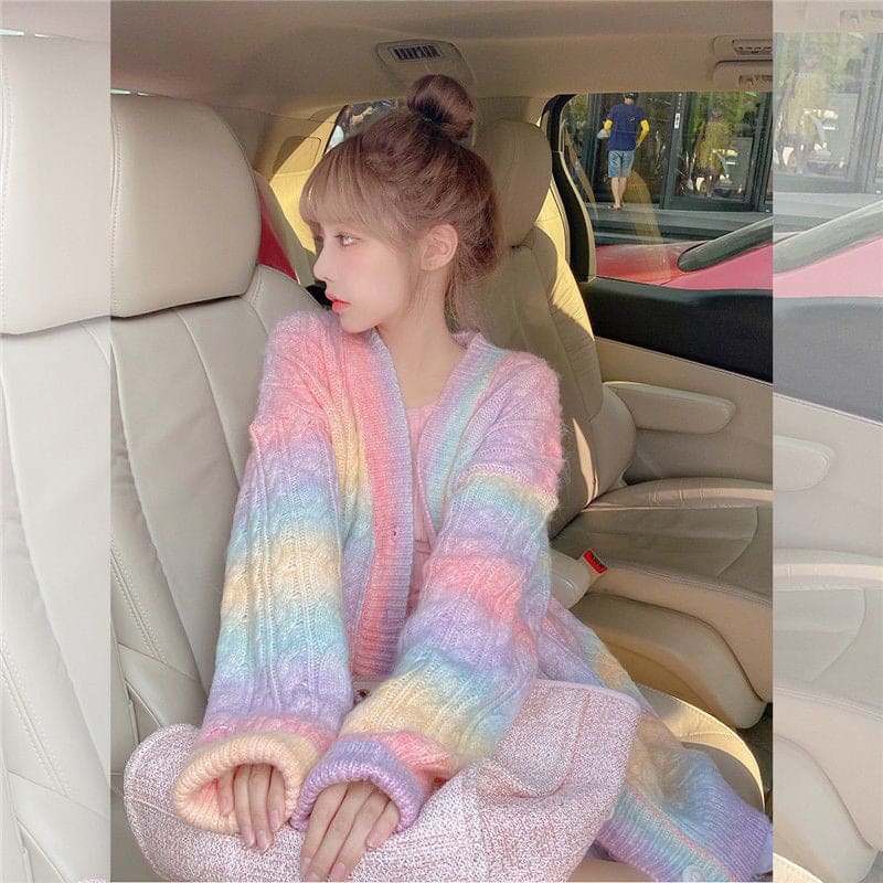 Sweet Rainbow Knitted Cardigan