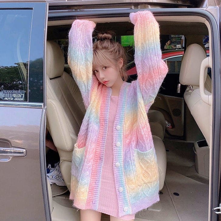 Sweet Rainbow Knitted Cardigan