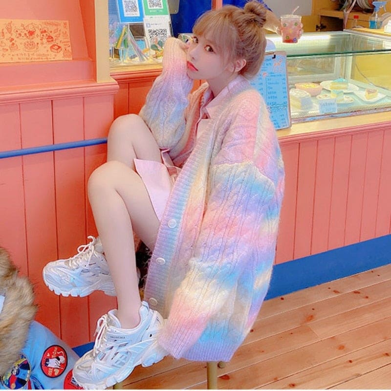 Sweet Rainbow Knitted Cardigan