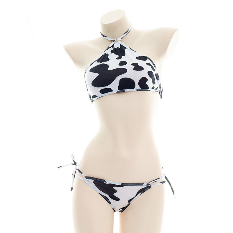 Halter Cow Print Lingerie Set