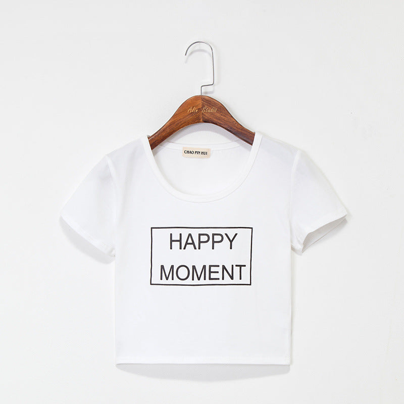 "Happy Moment" Solid Crop Tee