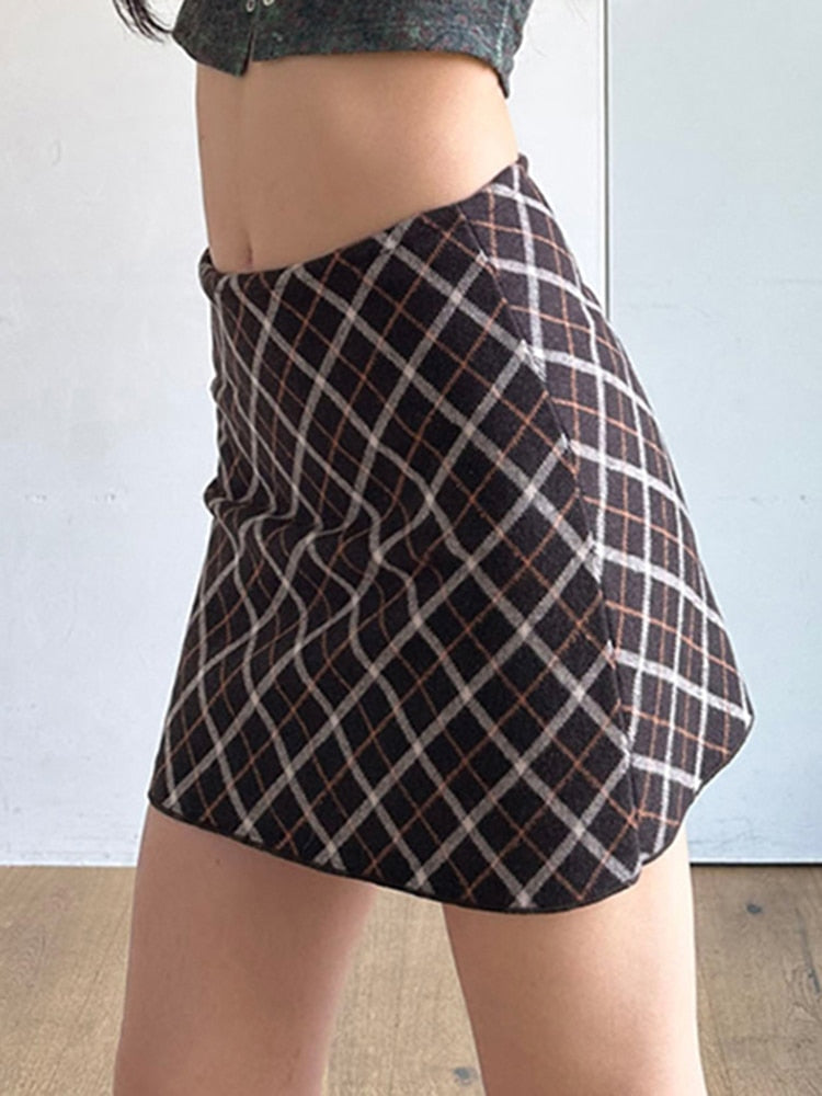 Y2K Vintage Brown Plaid Mini Skirt