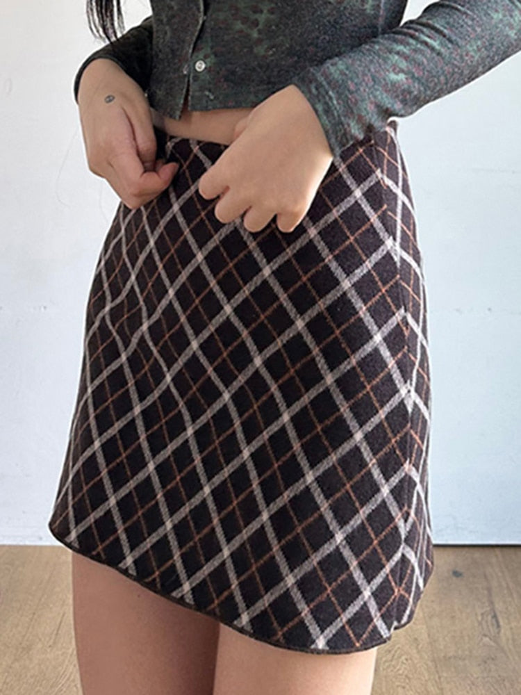 Y2K Vintage Brown Plaid Mini Skirt