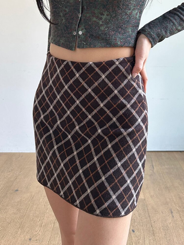 Y2K Vintage Brown Plaid Mini Skirt