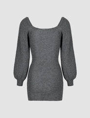 Gray Lantern Sleeve Knitted Dress