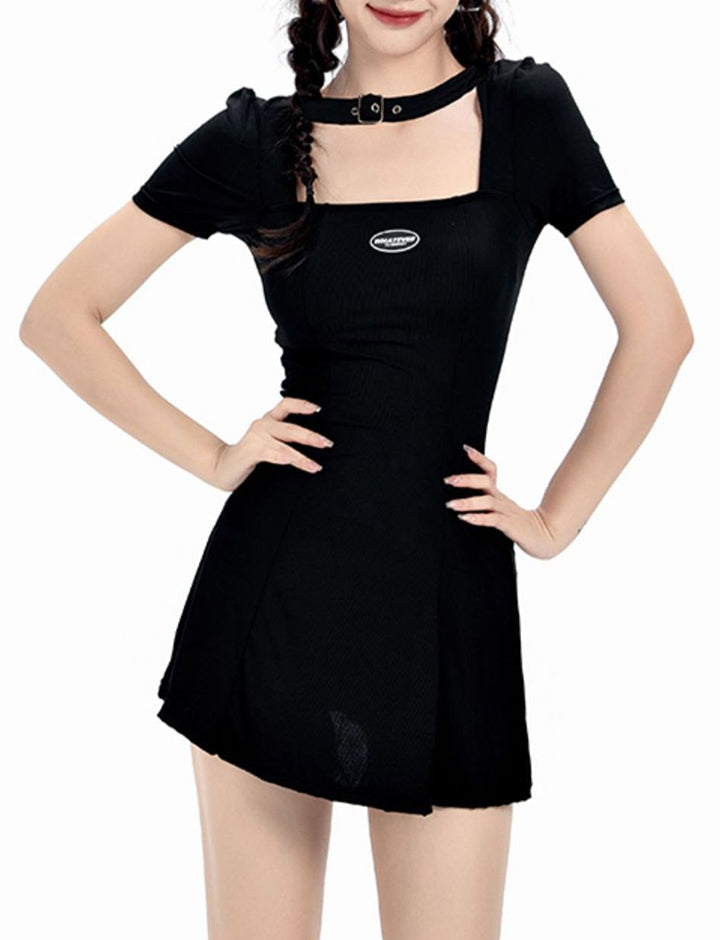 Black Halter Neck Dress with Sleeves