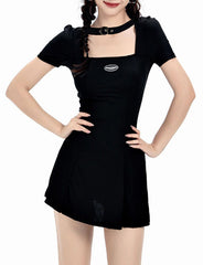 Black Halter Neck Dress with Sleeves