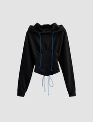 Solid Crop Hooded Tie Sweatshirt