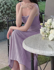 Purple Backless Strapless Ribbed Maxi Knitted Dress