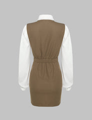 Brown tie fake two-piece dress