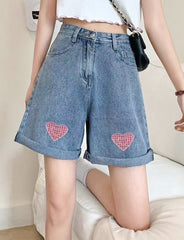 Plaid Heart High Waist Shorts