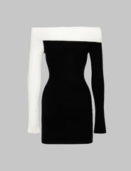 Black&White Stitching Off-the-shoulder Knitted Dress