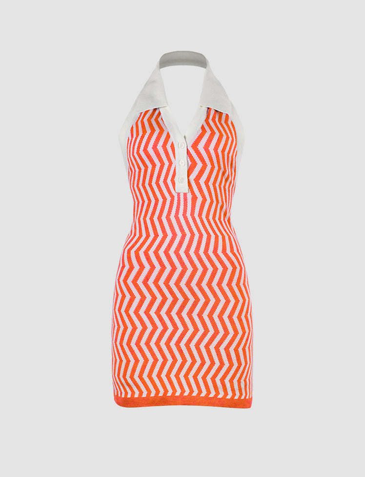 Stripe Print Polo Sleeveless Dress