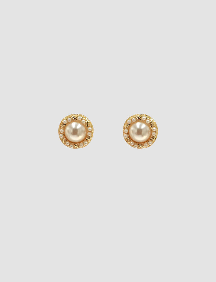 Gold Side Vintage Pearl Stud Earrings