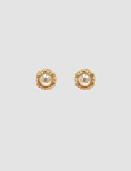 Gold Side Vintage Pearl Stud Earrings