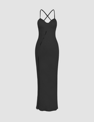 Solid Cutout Slit Cami Dress