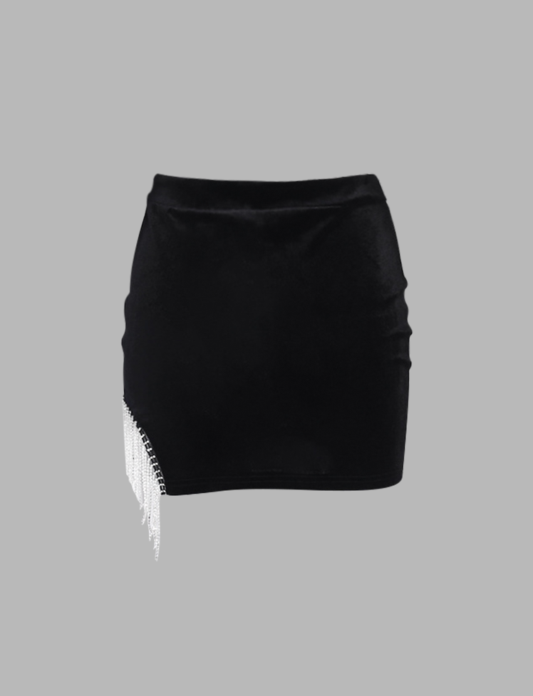 Solid Patchy Tassel Crop Top&Mini Skirt Set