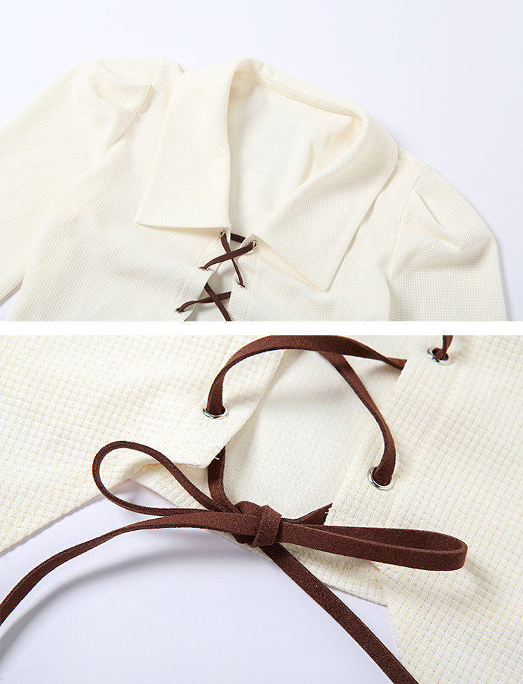 Apricot Lapel Tie Front Cardigan