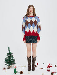 Red Diamond Contrast Sweater