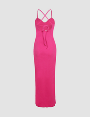 Solid Cutout Slit Cami Dress