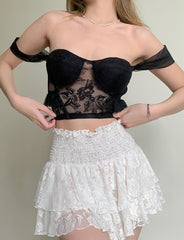 One Shoulder Rose Lace Corset