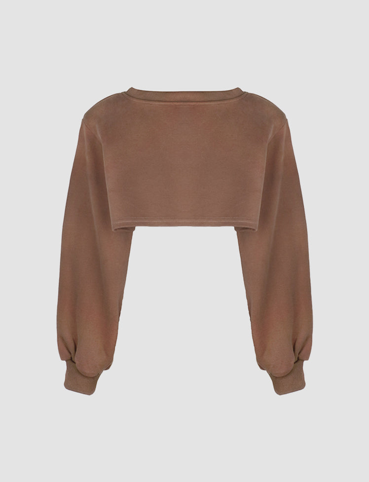 Brown Long Sleeve Sweater Crop Top And Slip Dress Set