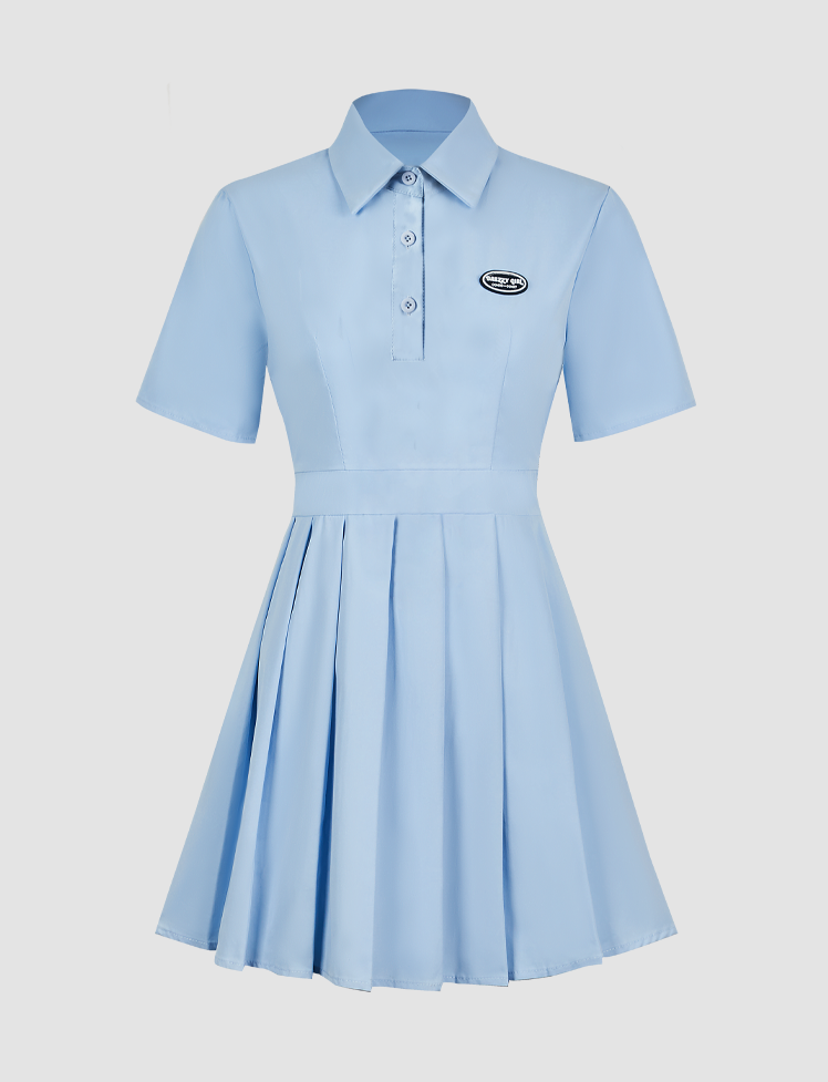 Solid Pleated Shirt Dress