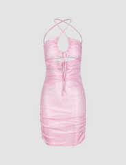 Pink Cut Out Ruched Jumper Tie Mini Dress