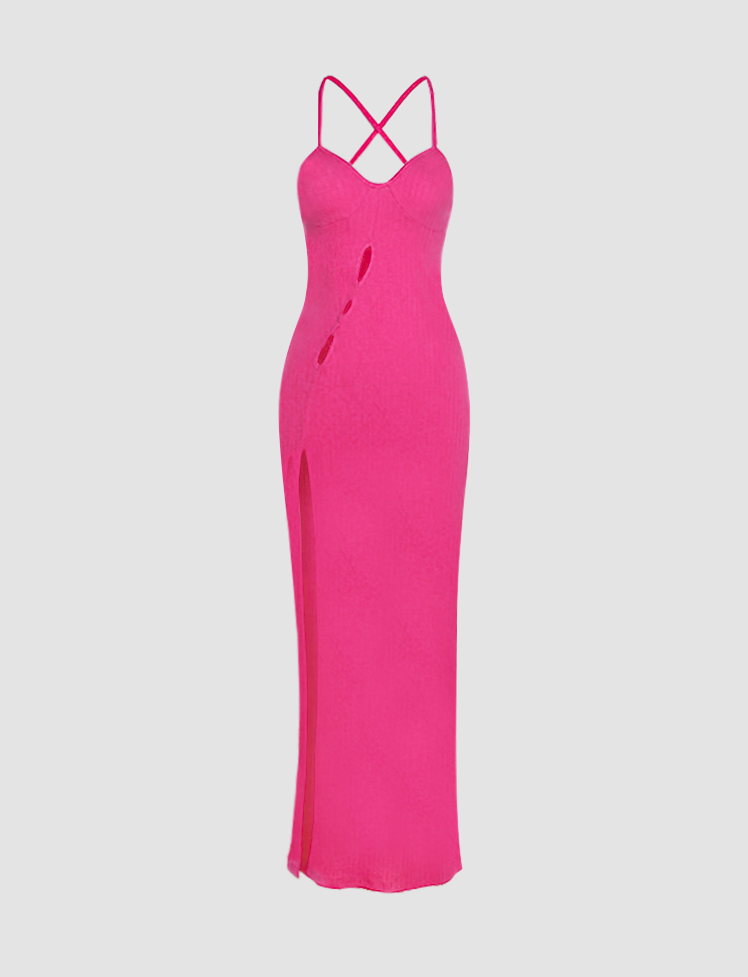 Solid Cutout Slit Cami Dress