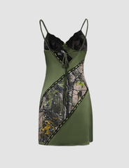 Green Forest Lace Patchwork Cami Dress