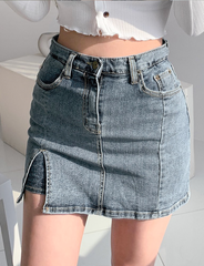 Slit Denim Mini Skirt