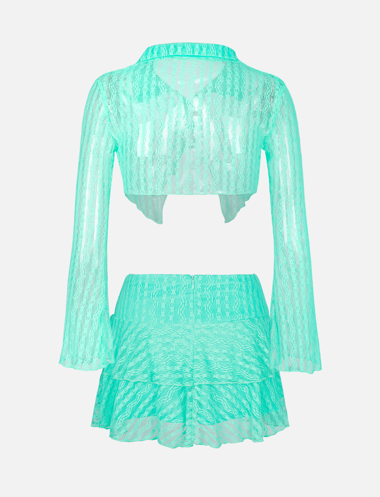 Mesh Hollow Top&Skirt Set