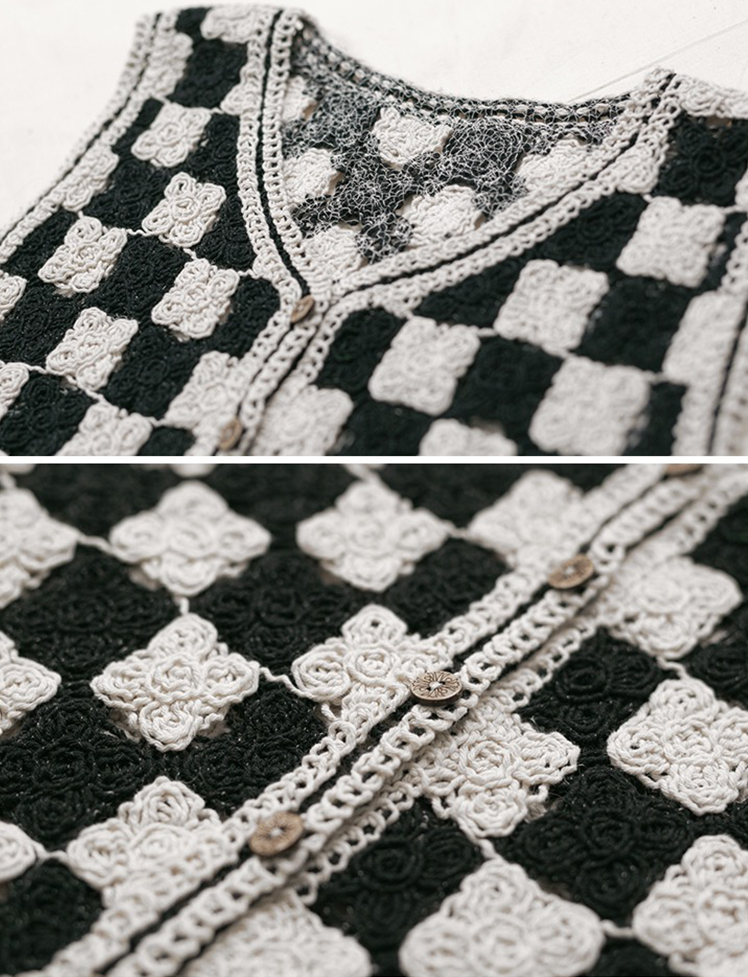 Black&White Contrasting Color Checkerboard Sweater Vest