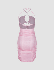 Pink Cut Out Ruched Jumper Tie Mini Dress