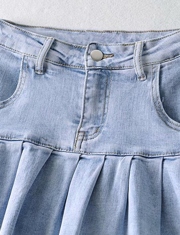 Pleated Denim Mini Skirt