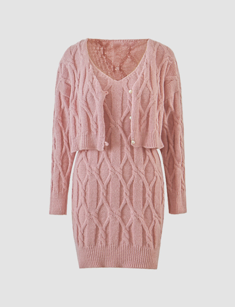 Pink Knitted Twist Cardigan Sweater