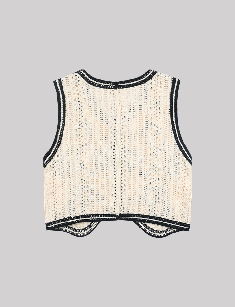 Apricot Flower Embroidery Knit Hollow Vest