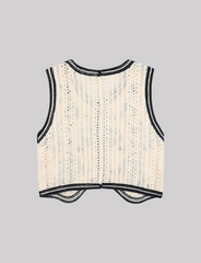 Apricot Flower Embroidery Knit Hollow Vest