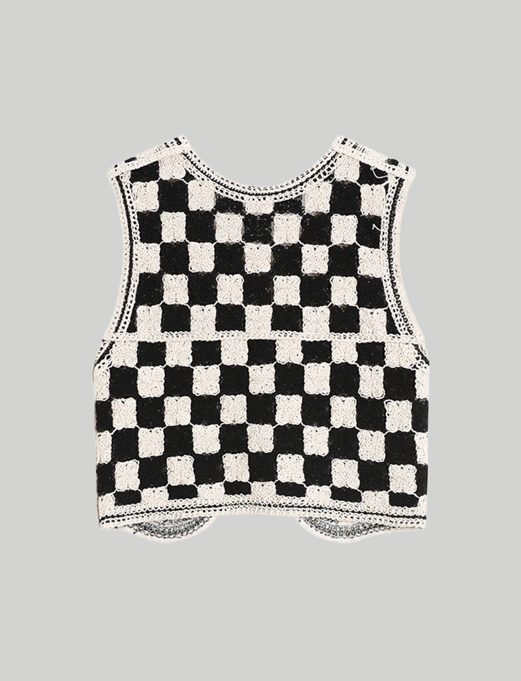 Black&White Contrasting Color Checkerboard Sweater Vest