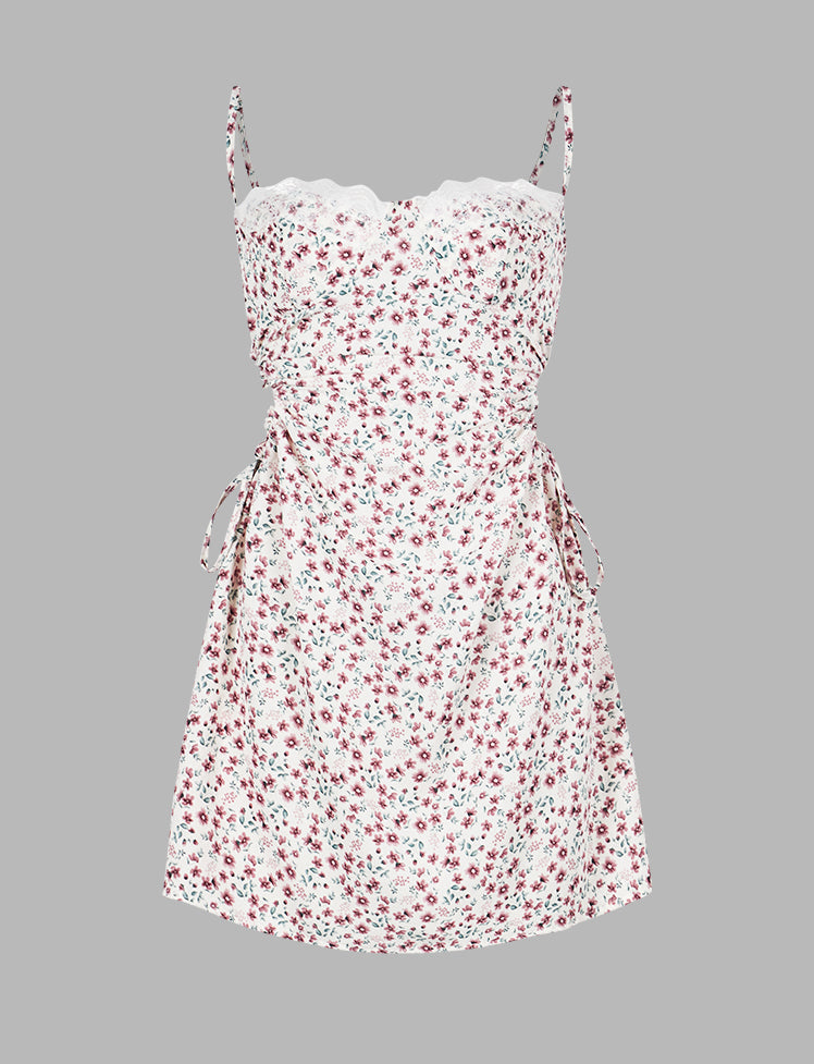 Floral Print Lace Trimmed Cami Dress