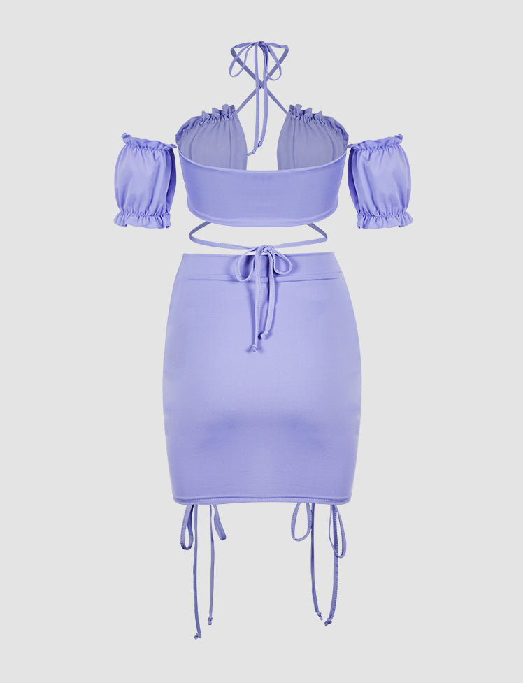 Drawstring Cutout Top&Skirt Set