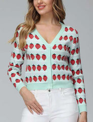 Pink Strawberry Print Knitted Cardigan