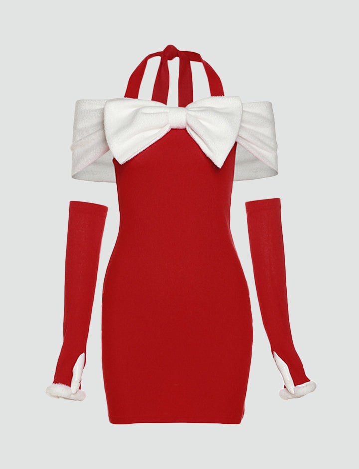 Christmas Bow Halter Neck Dress