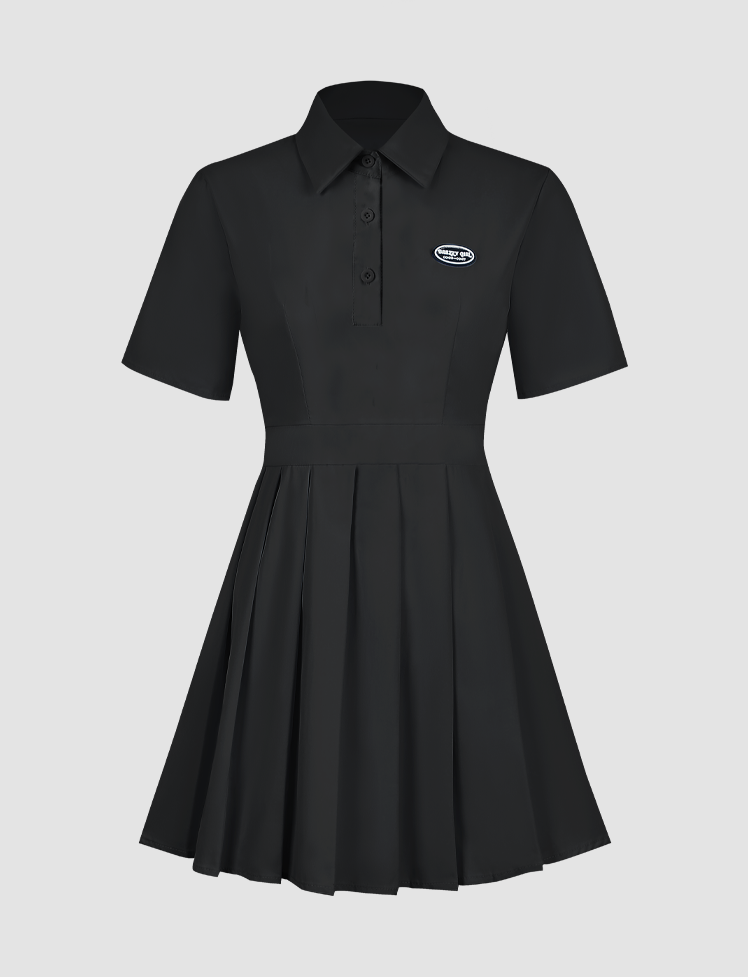 Solid Pleated Shirt Dress