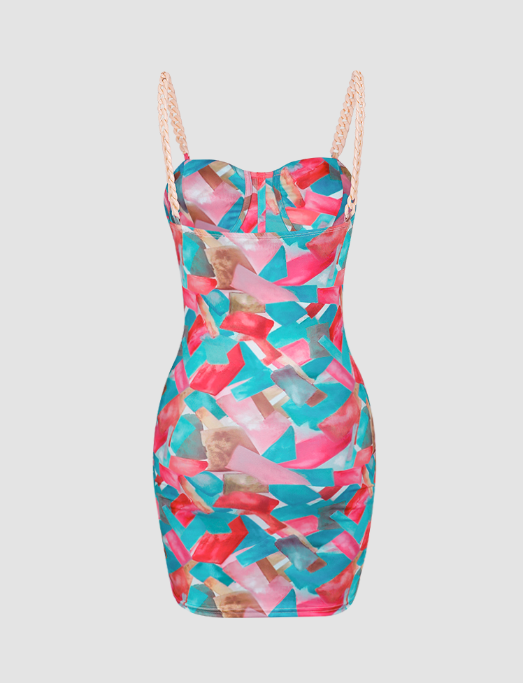 Colorful Corset Chain Cami Dress