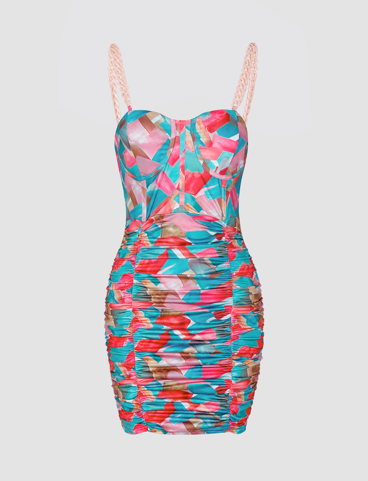 Colorful Corset Chain Cami Dress