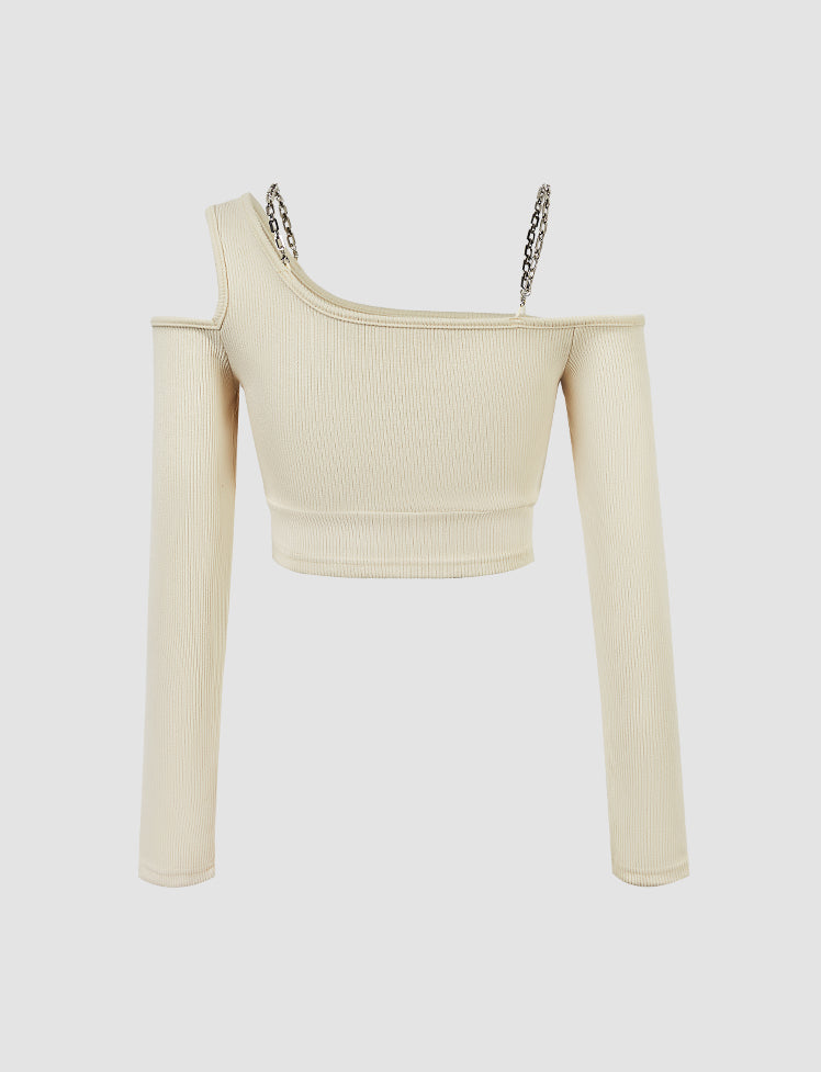 Asymmetric Chain Shoulder Crop Top