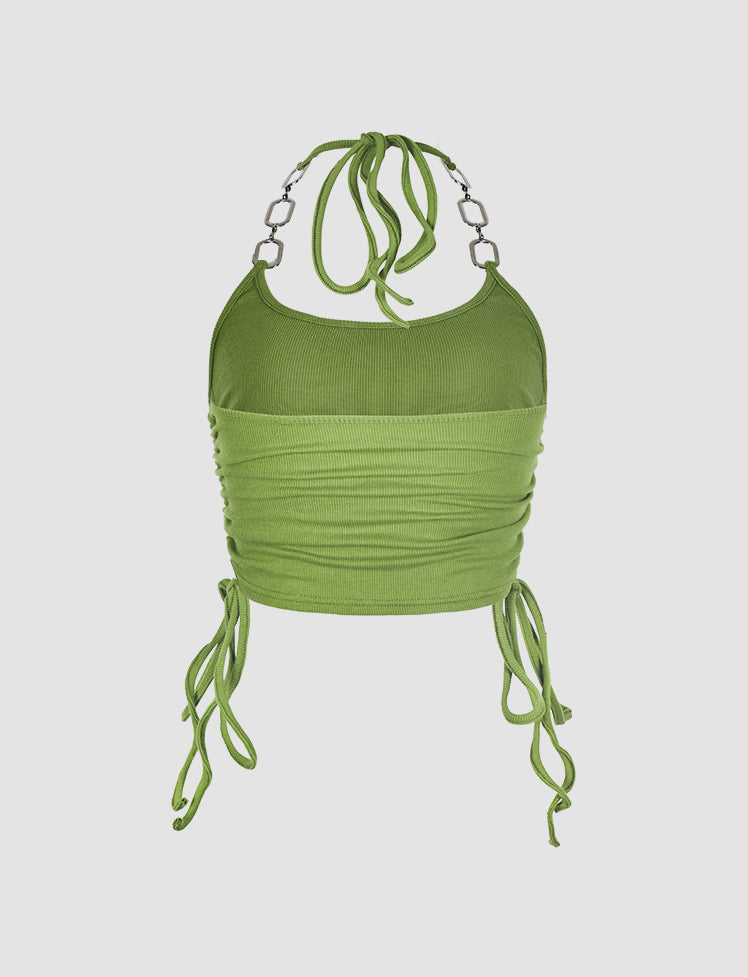 Solid Drawstring Ruched Tank Top