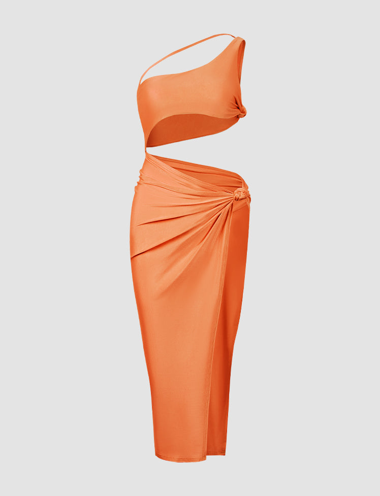 Solid Asymmetric Slit Dress